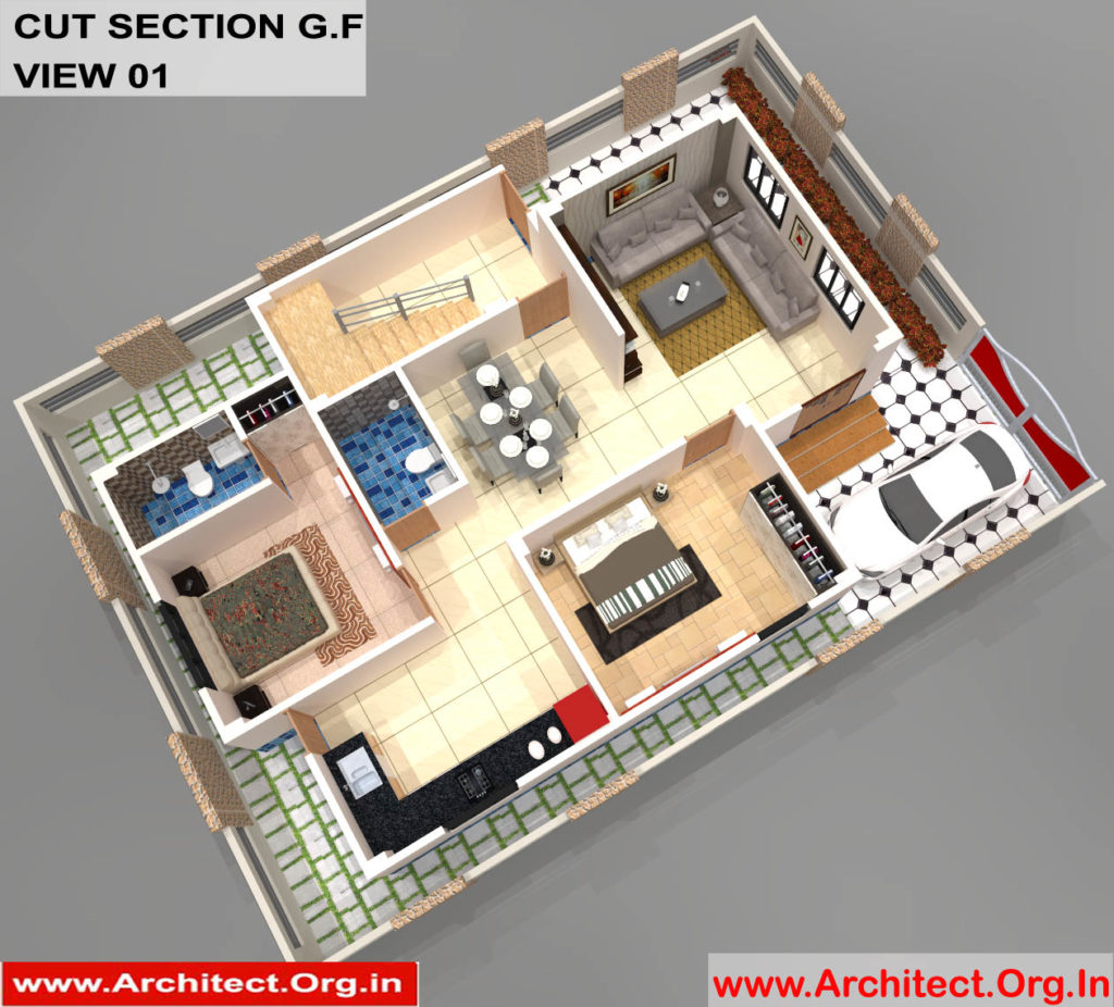 Mr.Sainath-FR-Devid Raynell-Chennai Tamilnadu-Bunglow-Ground Floor-3D Cut Section View-01