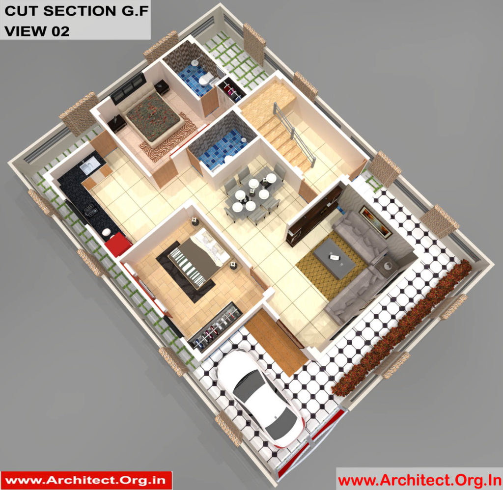 Mr.Sainath-FR-Devid Raynell-Chennai Tamilnadu-Bunglow-Ground Floor-3D Cut Section View-02